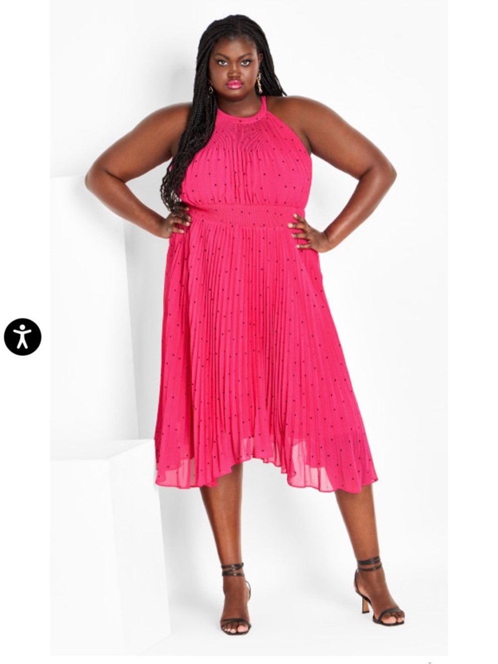 City Chic Hot Pink Halter Pleated Midi Dress